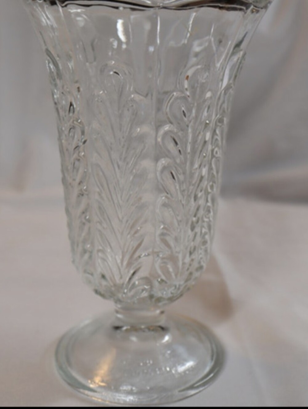 Vintage E. O. Brody Co. Clear Glass Footed M5200 Vase with Leaf Pattern